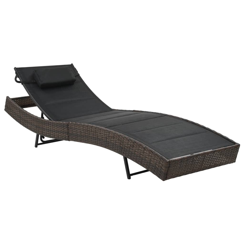 vidaXL Sun Lounger Outdoor Patio Garden Lounge Bed Poly Rattan and Textilene