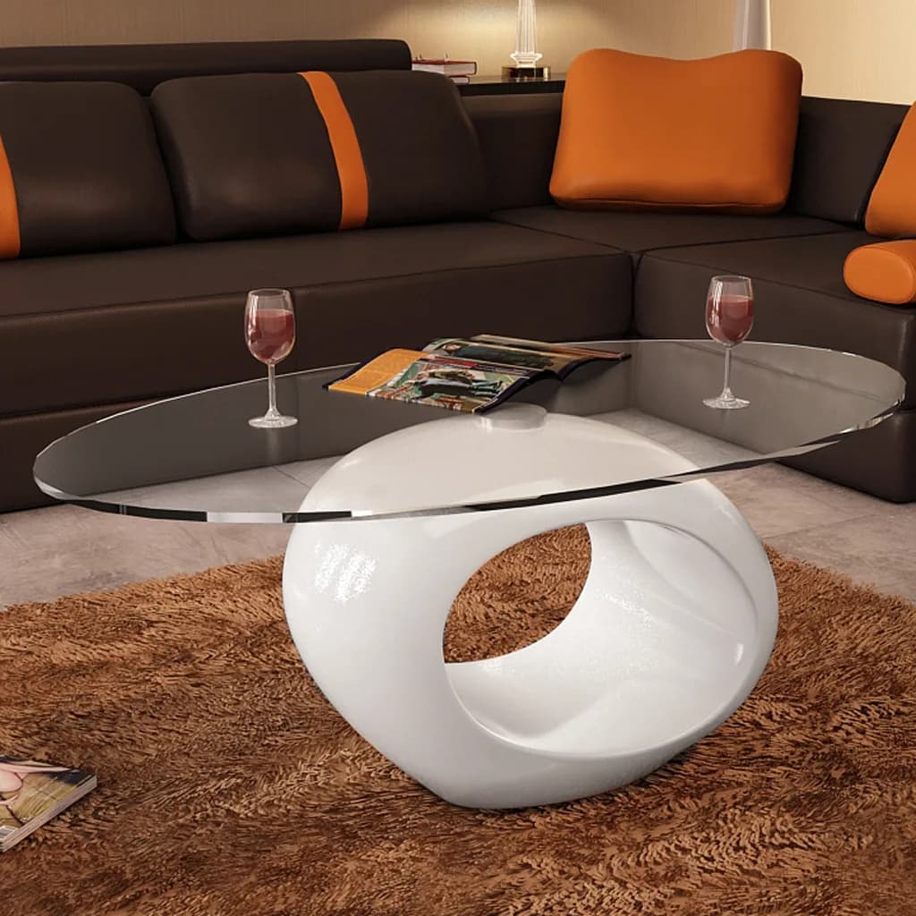 vidaXL Coffee Table Living Room End Table Side Sofa Table with Oval Glass Top