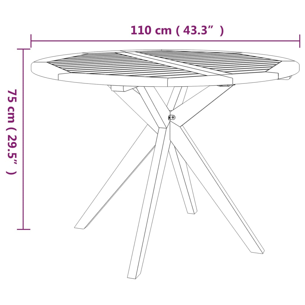 vidaXL Patio Table 43.3"x43.3"x29.5" Solid Wood Acacia