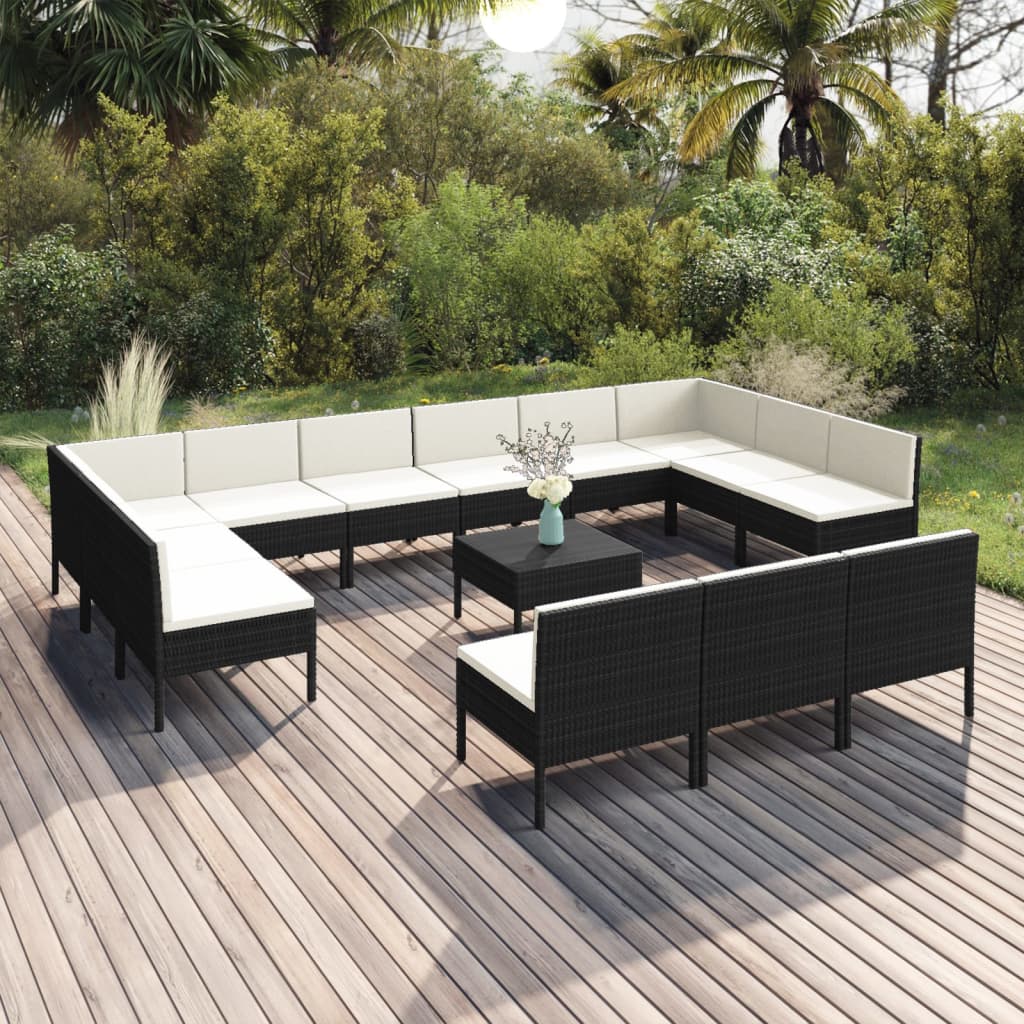 vidaXL 14 Piece Patio Lounge Set with Cushions Poly Rattan Black