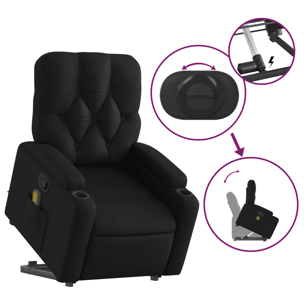vidaXL Stand up Massage Recliner Chair Black Faux Leather
