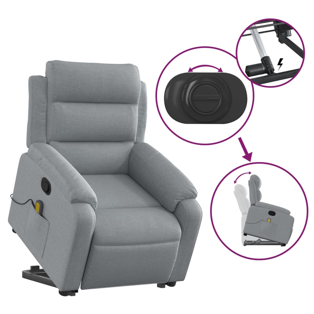 vidaXL Stand up Massage Recliner Chair Light Gray Fabric