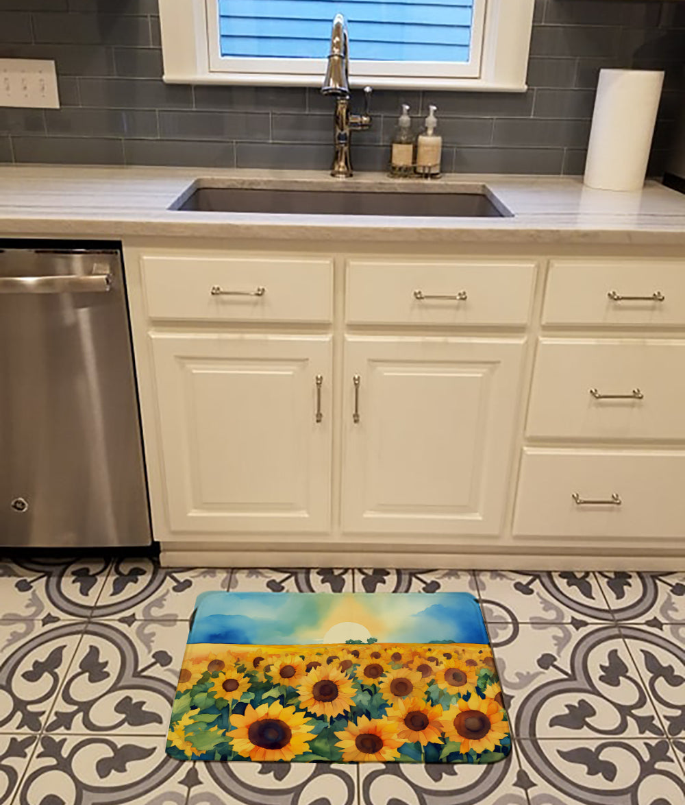 Kansas Sunflowers in Watercolor Memory Foam Kitchen Mat