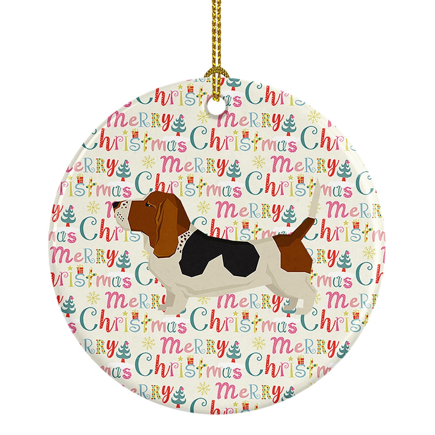 Basset Hound Merry Christmas Ceramic Ornament