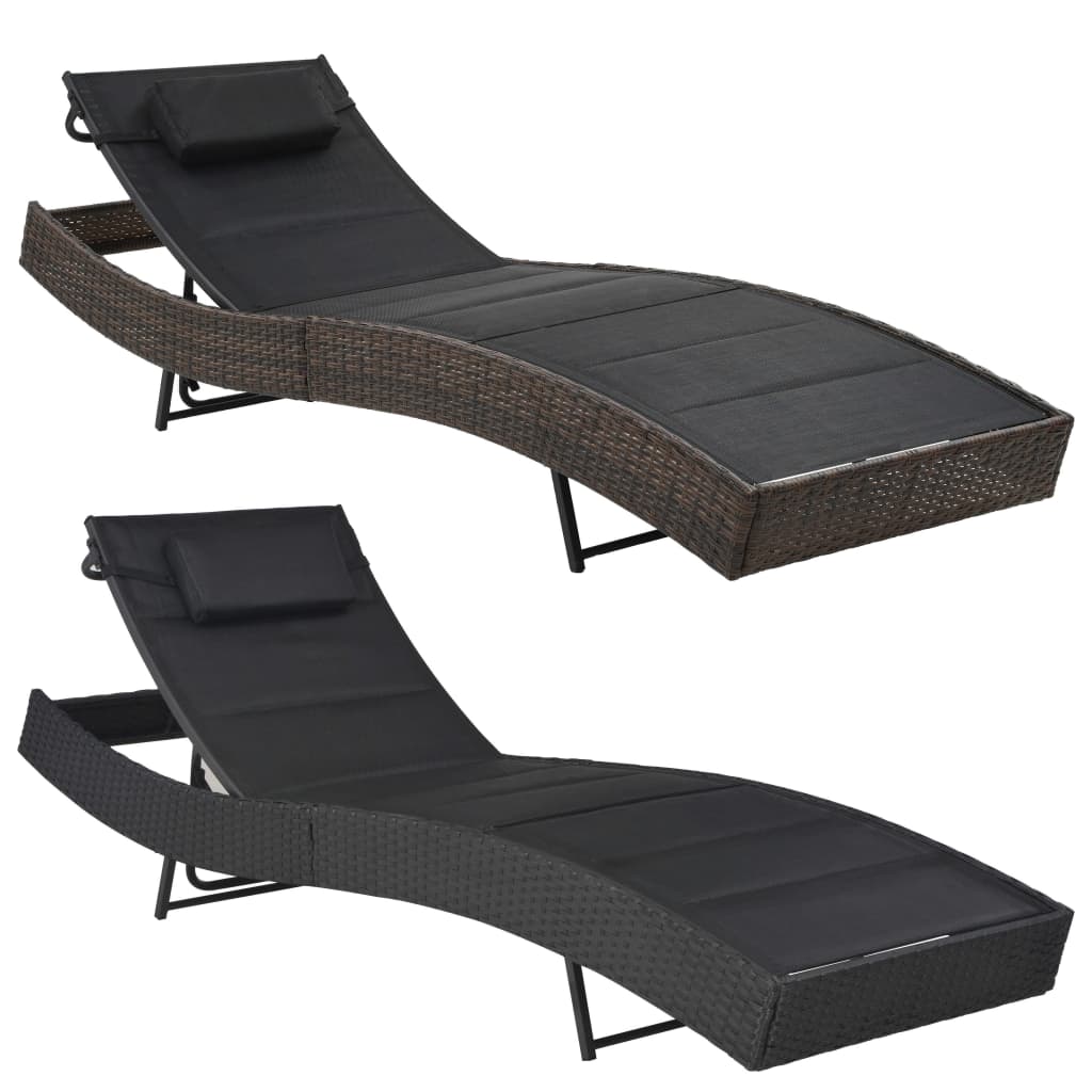 vidaXL Sun Lounger Outdoor Patio Garden Lounge Bed Poly Rattan and Textilene